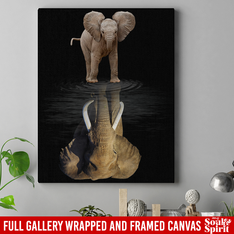 Elephant Canvas - Baby Elephant Mature Elephant Water Surface Mammoth Fiction Canvas Wall Art Decor Elephants - CANPO75 - CustomCat