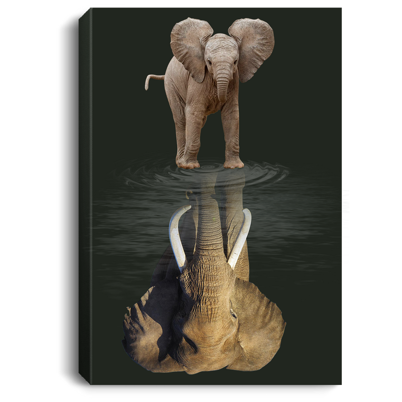 Elephant Canvas - Baby Elephant Mature Elephant Water Surface Mammoth Fiction Canvas Wall Art Decor