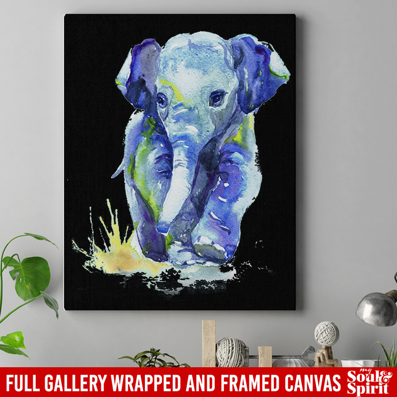 Elephant Canvas - Baby Elephant Walking On Water Cute Elephant Walk Canvas Wall Art Decor Elephants - CANPO75 - CustomCat