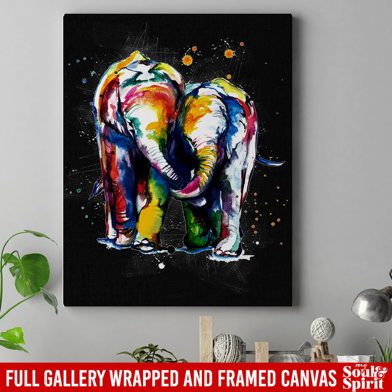 Elephant Canvas - Colorful Elephant Walking Baby Elephant Canvas Wall Art Decor Elephants - CANPO75 - CustomCat