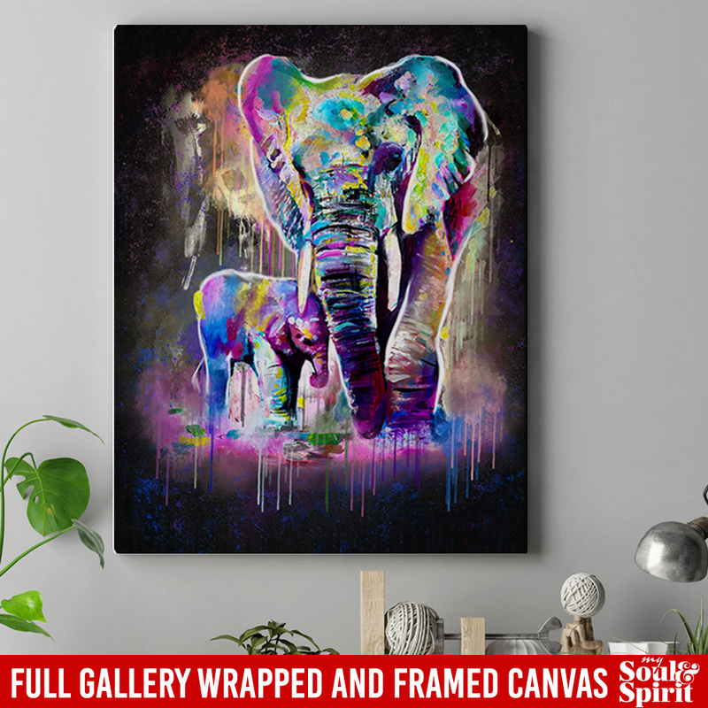 Elephant Canvas - Elephant And Baby Walking In Wild Elephant Cute Canvas Wall Art Decor