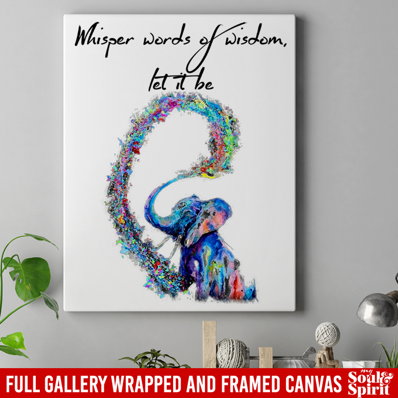 Elephant Canvas - Whisper Words Of Wisdom Let It Be Elephant Colorful Canvas Wall Art Decor