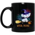 Elephant Coffee Mug Baby Witch Elephant Flying Please Riding Broom Pumpkin Halloween Gift 11oz - 15oz Black Mug CustomCat