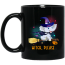Elephant Coffee Mug Baby Witch Elephant Flying Please Riding Broom Pumpkin Halloween Gift 11oz - 15oz Black Mug CustomCat