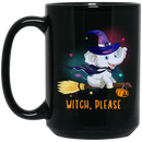 Elephant Coffee Mug Baby Witch Elephant Flying Please Riding Broom Pumpkin Halloween Gift 11oz - 15oz Black Mug CustomCat