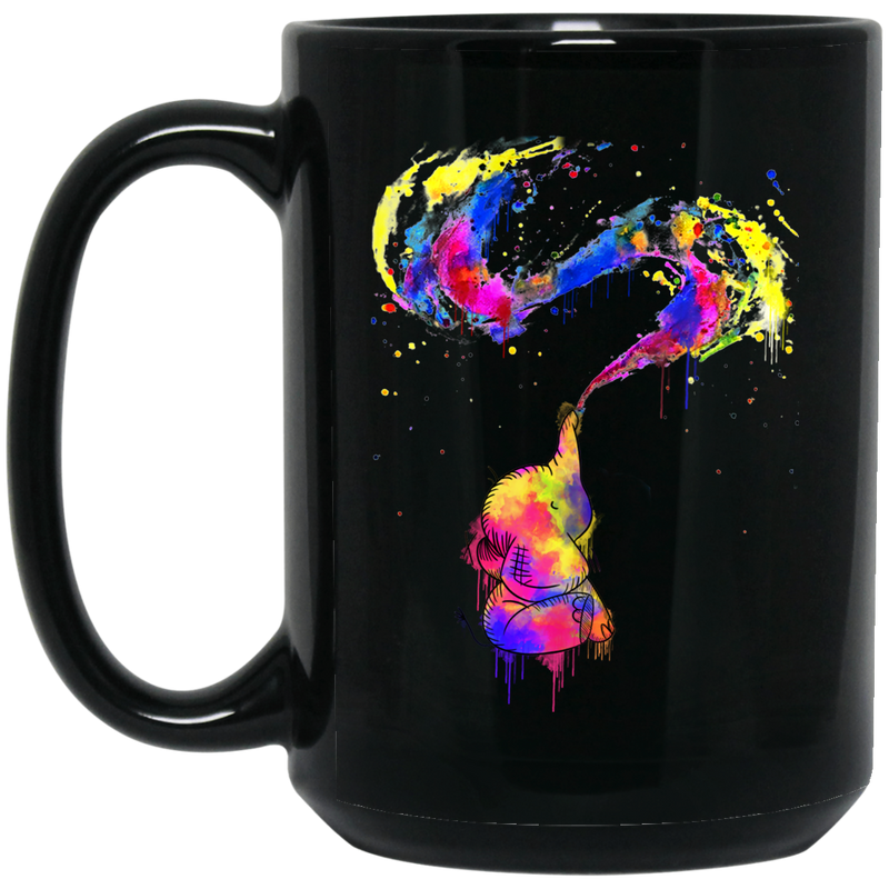 Elephant Coffee Mug Colorful Cute Baby Elephant Drawing Spaying Water Baby Elephant Playing 11oz - 15oz Black Mug CustomCat