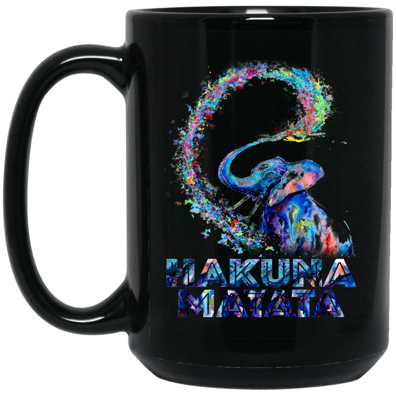 Elephant Coffee Mug Colorful Elephant Drawing Hakuna Matata Expression Colorful Graphic 11oz - 15oz Black Mug CustomCat