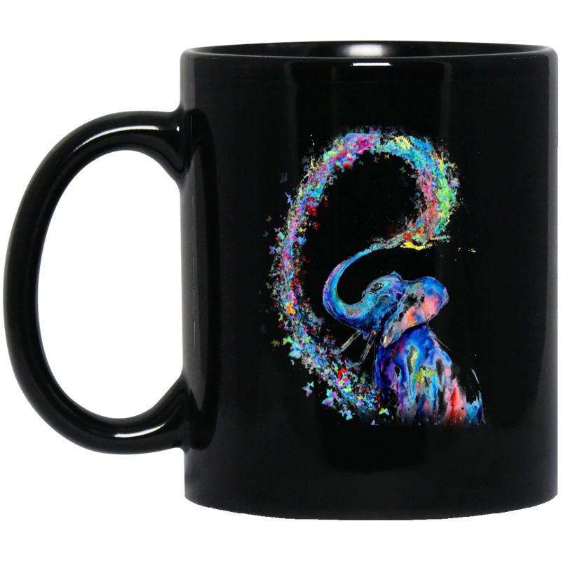 Elephant Coffee Mug Colorful Elephant Drawing Heart Hawaiian Expression Colorful Graphic 11oz - 15oz Black Mug CustomCat