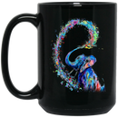 Elephant Coffee Mug Colorful Elephant Drawing Heart Hawaiian Expression Colorful Graphic 11oz - 15oz Black Mug CustomCat