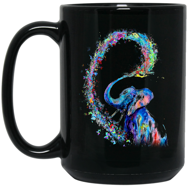 Elephant Coffee Mug Colorful Elephant Drawing Heart Hawaiian Expression Colorful Graphic 11oz - 15oz Black Mug CustomCat