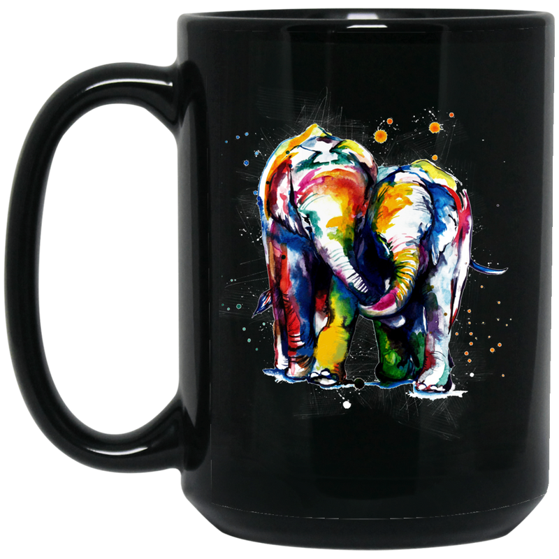 Elephant Coffee Mug Colorful Elephant Walking Baby Elephant Lean On Me Elephant Calf 11oz - 15oz Black Mug CustomCat