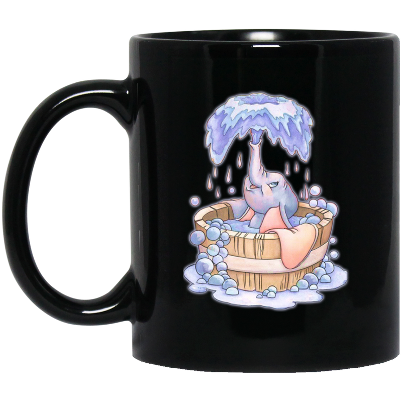 Elephant Coffee Mug Cute Baby Elephant Bathing Enjoy Elephant In Bathtub Spraying Water 11oz - 15oz Black Mug CustomCat