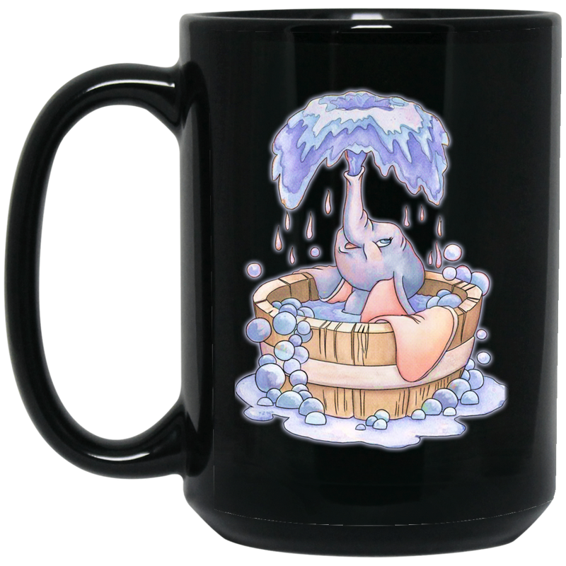 Elephant Coffee Mug Cute Baby Elephant Bathing Enjoy Elephant In Bathtub Spraying Water 11oz - 15oz Black Mug CustomCat