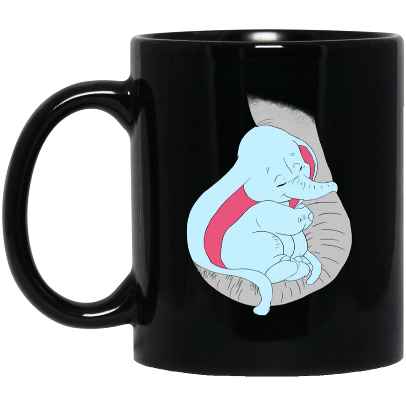 Elephant Coffee Mug Cute Baby Elephant Sleep On Trunk White Elephant Big Ears Elephant 11oz - 15oz Black Mug CustomCat