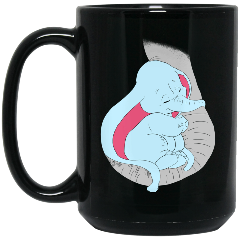 Elephant Coffee Mug Cute Baby Elephant Sleep On Trunk White Elephant Big Ears Elephant 11oz - 15oz Black Mug CustomCat