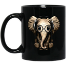 Elephant Coffee Mug Cute Baby Elephant With Headphone Glasses Sitting Elephant 11oz - 15oz Black Mug CustomCat