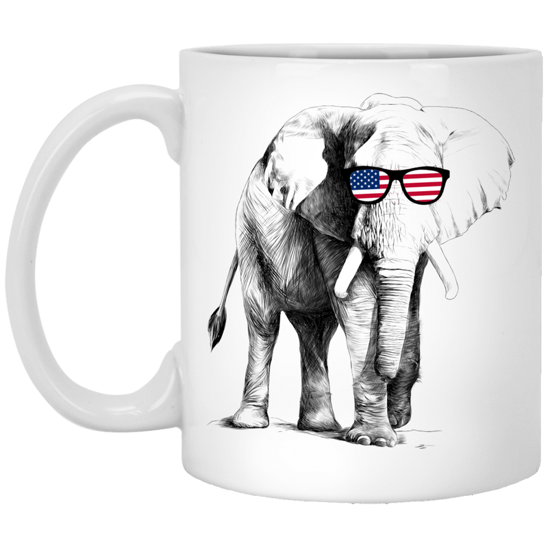 Elephant Coffee Mug Elephant American Flag Glasses 11oz - 15oz White Mug CustomCat