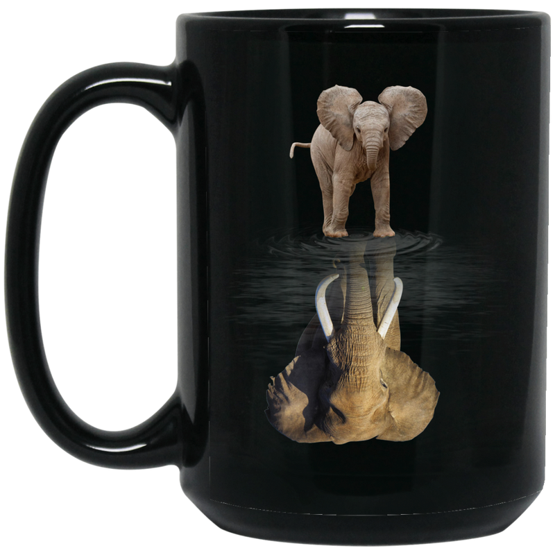 Elephant Coffee Mug Elephant Baby Elephant Mature Elephant Water Surface Mammoth Fiction 11oz - 15oz Black Mug CustomCat