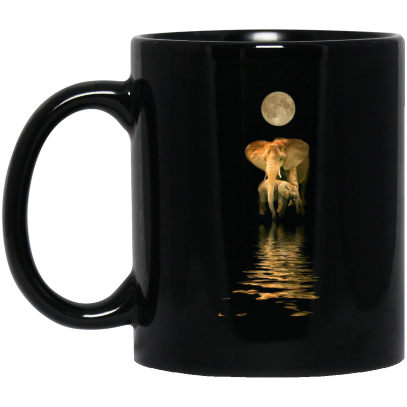 Elephant Coffee Mug Elephant Mom Daughter Son Under Moon 11oz - 15oz Black Mug CustomCat