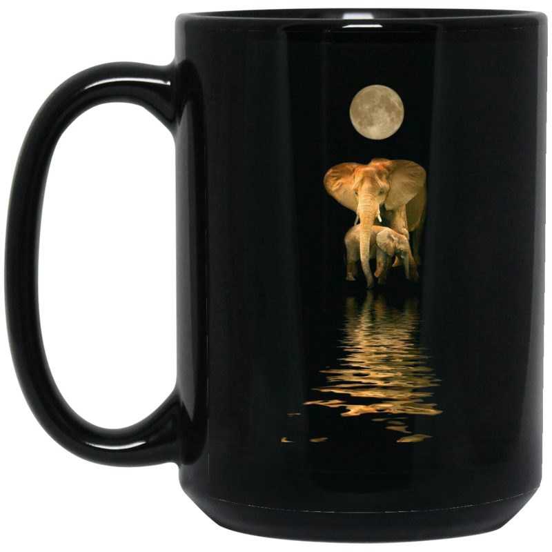 Elephant Coffee Mug Elephant Mom Daughter Son Under Moon 11oz - 15oz Black Mug CustomCat