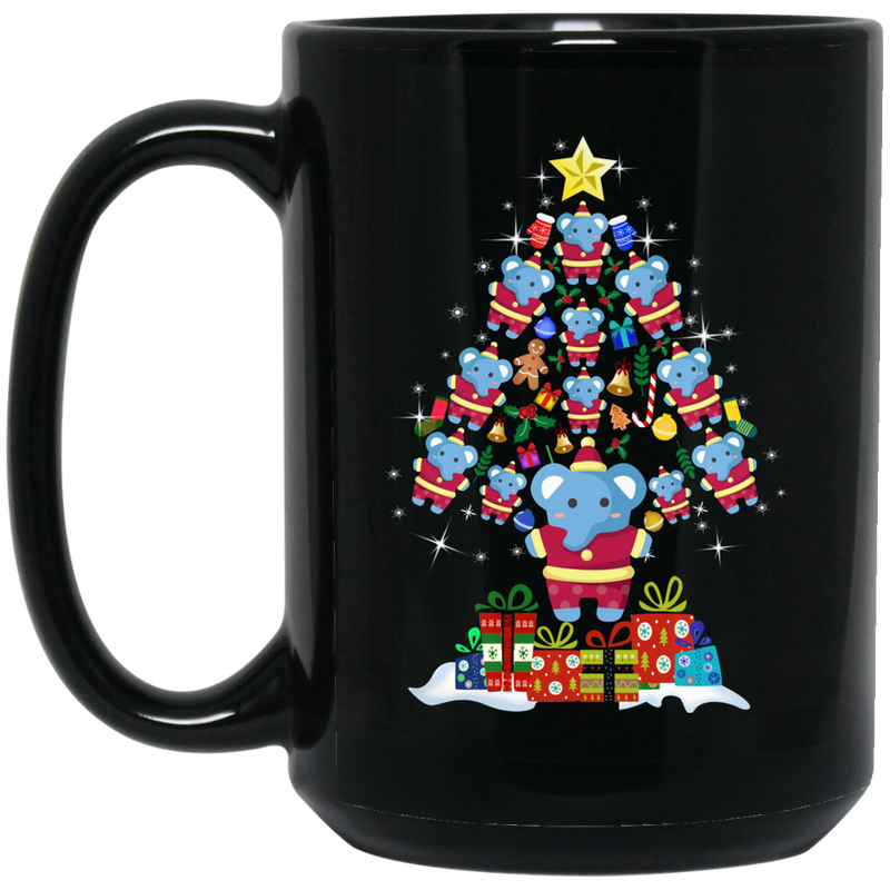 Elephant Coffee Mug Elephant On Christmas Tree Led Light Bell Blue Elephant Gift 11oz - 15oz Black Mug CustomCat