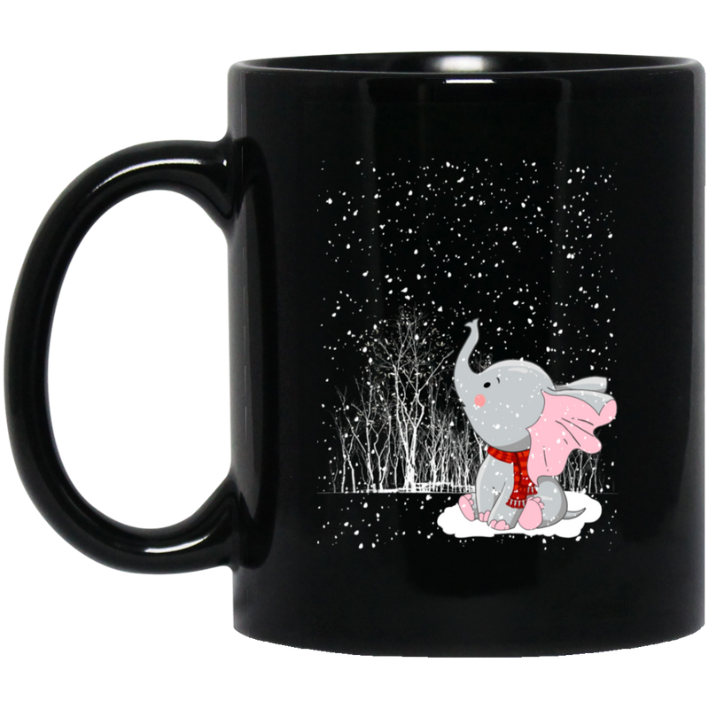Elephant Coffee Mug Elephant Under Snow Christmas 11oz - 15oz Black Mug CustomCat