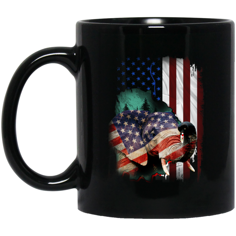 Elephant Coffee Mug Elephant USA American Flag 11oz - 15oz Black Mug CustomCat