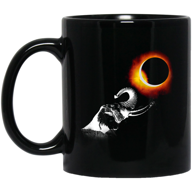 Elephant Coffee Mug Elephant Watching Eclipse Moon Over The Sun Dark Night Elephant Gift 11oz - 15oz Black Mug CustomCat