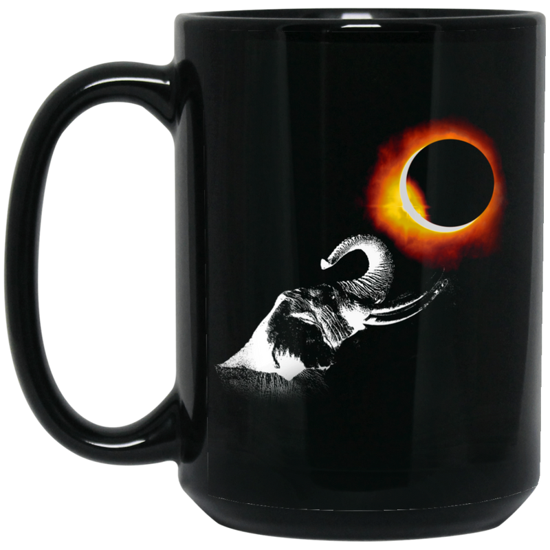 Elephant Coffee Mug Elephant Watching Eclipse Moon Over The Sun Dark Night Elephant Gift 11oz - 15oz Black Mug CustomCat