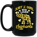 Elephant Coffee Mug Just A Girl Who Loves Elephants Sunflowers 11oz - 15oz Black Mug CustomCat