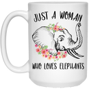 Elephant Coffee Mug Just A Woman Who Loves Elephants Female Elephant Flower Elephant Head 11oz - 15oz White Mug CustomCat