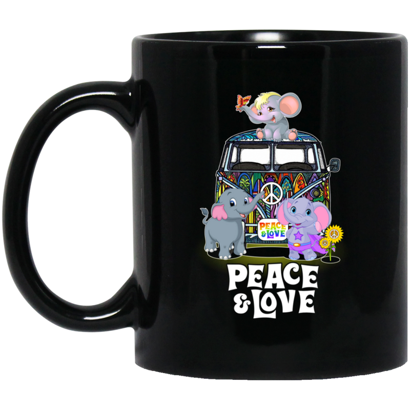 Elephant Coffee Mug Peace Love Elephant 11oz - 15oz Black Mug CustomCat