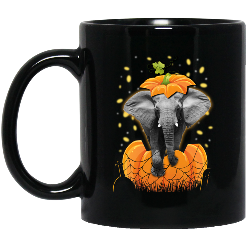 Elephant Coffee Mug Pumpkin Elephant Halloween 11oz - 15oz Black Mug CustomCat