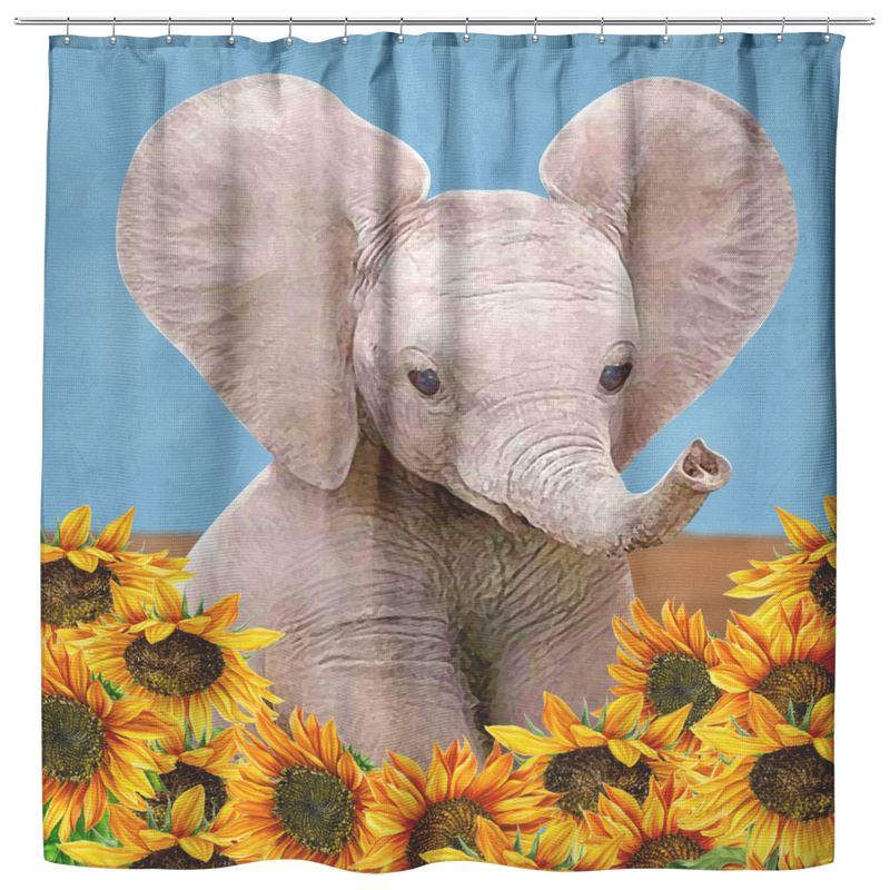 Elephant Sunflower Shower Curtains For Bathroom Decor