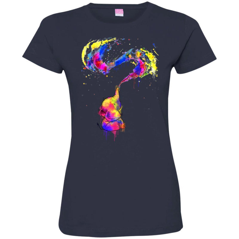 Elephant T-Shirt Colorful Cute Baby Elephant Drawing Spaying Water Baby Elephant Playing Tee Shirt CustomCat