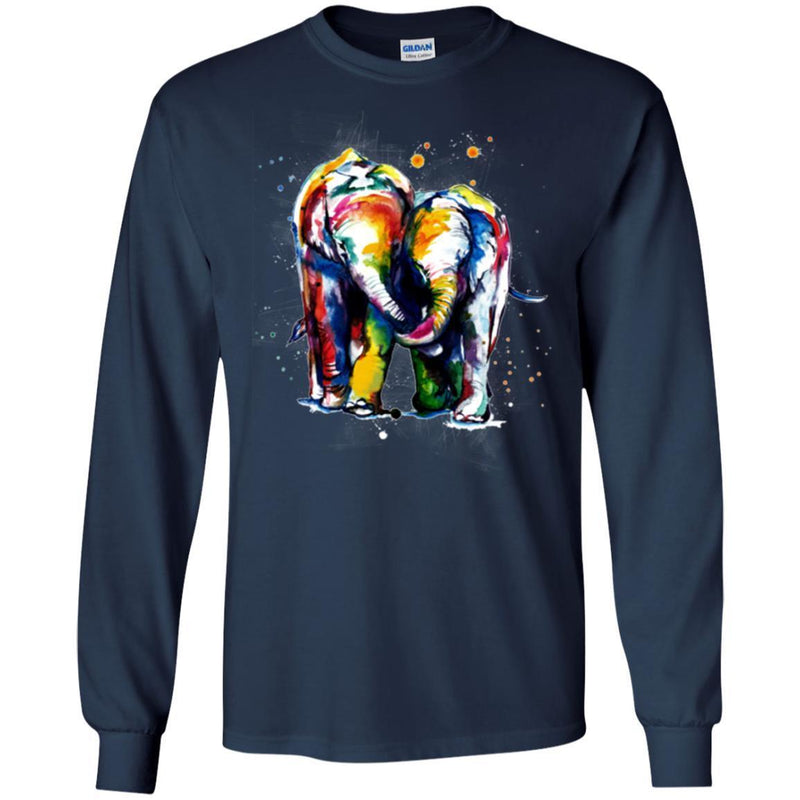 Elephant T-Shirt Colorful Elephant Walking Baby Elephant Lean On Me Elephant Calf Tee Shirt CustomCat