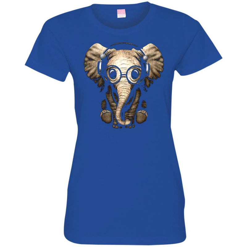 Elephant T-Shirt Cute Baby Elephant With Headphone Glasses Sitting Elephant Tee Shirt CustomCat