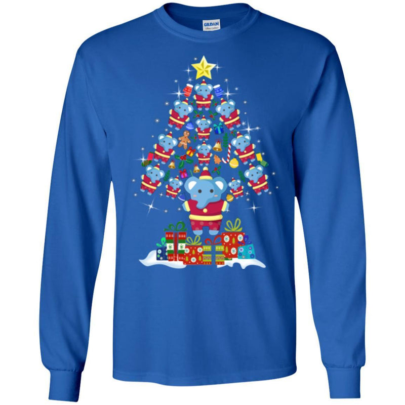 Elephant T-Shirt Elephant On Christmas Tree Led Light Bell Blue Elephant Gift Tee Shirt CustomCat