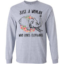 Elephant T-Shirt Just A Woman Who Loves Elephants Female Elephant Flower Elephant Head Tee Shirt CustomCat