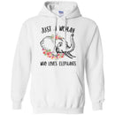 Elephant T-Shirt Just A Woman Who Loves Elephants Female Elephant Flower Elephant Head Tee Shirt CustomCat