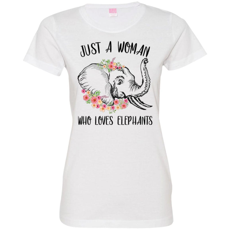Elephant T-Shirt Just A Woman Who Loves Elephants Female Elephant Flower Elephant Head Tee Shirt CustomCat