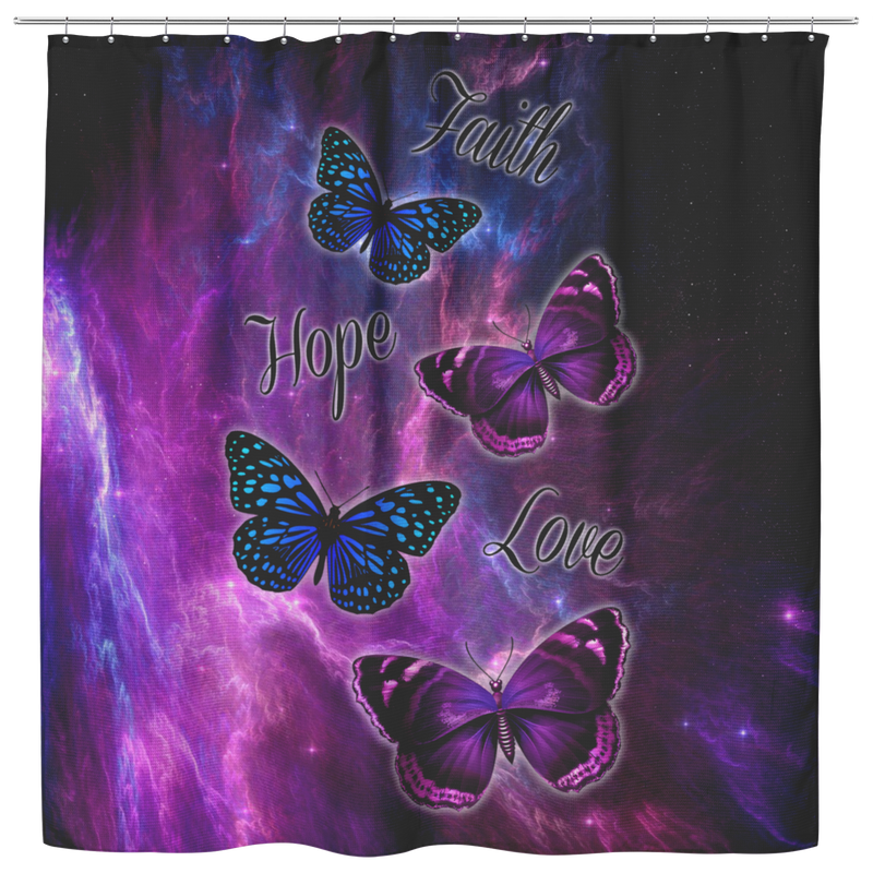 Faith Hope Love 4 Butterflies Shower Curtains For Bathroom Decor