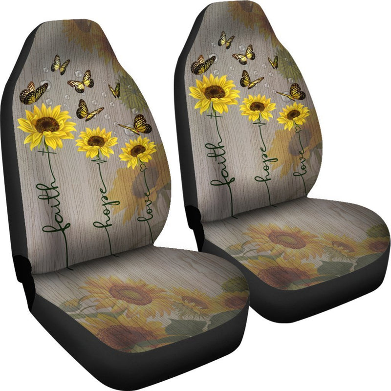 Faith Hope Love Butterfly Sunflower Car Seat Covers (Set of 2)