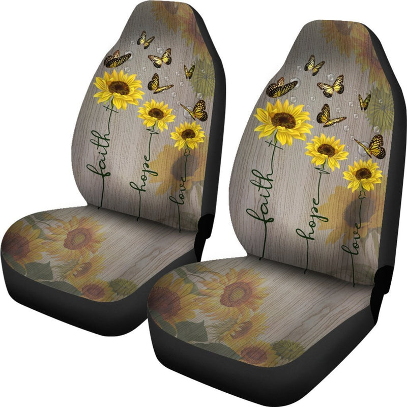 Faith Hope Love Butterfly Sunflower Car Seat Covers (Set of 2) interestprint