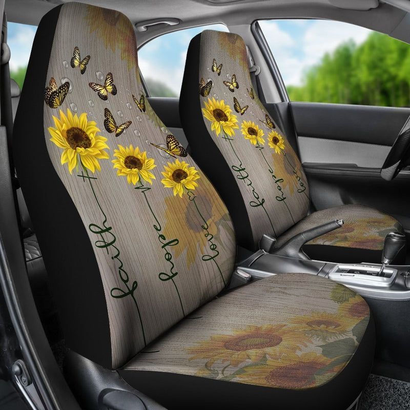 Faith Hope Love Butterfly Sunflower Car Seat Covers (Set of 2) interestprint