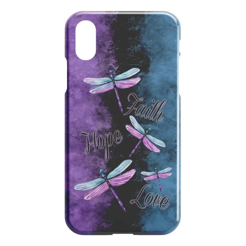 Faith Hope Love Four Dragonflies Purple Black And Blue iPhone Case teelaunch