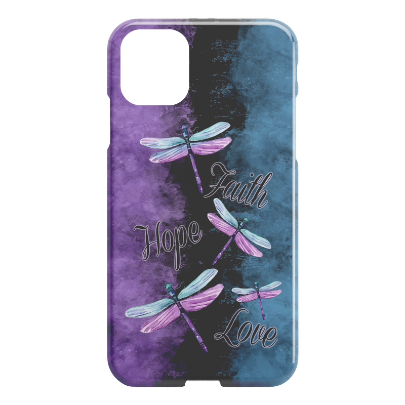 Faith Hope Love Four Dragonflies Purple Black And Blue iPhone Case