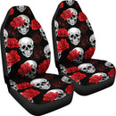 Fascinated Skull Hide Under Red Rose Car Seat Covers (Set Of 2)