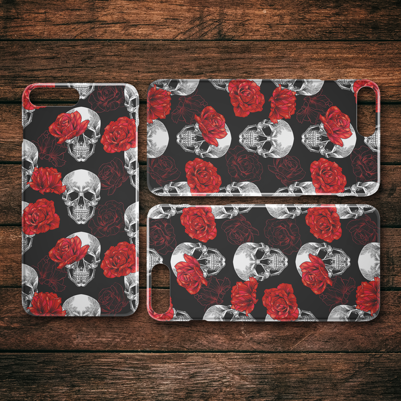 Fascinated Skull Hide Under Red Rose Skull iPhone Case