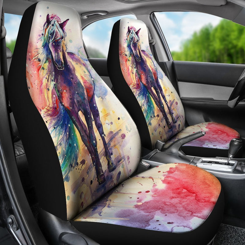 Fascinated Watercolor Riding Horse Car Seat Covers (Set Of 2)